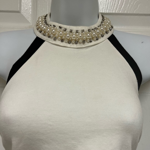 Glamazon Black/White Jeweled Halter Crop Top - Picture 3 of 8